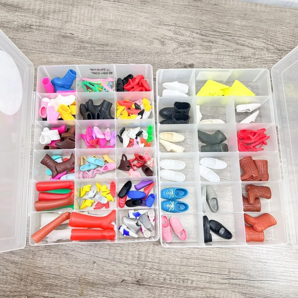 Vintage Barbie Shoes, Boots, heels, Ken, Skipper, Francie‎ in storage boxes